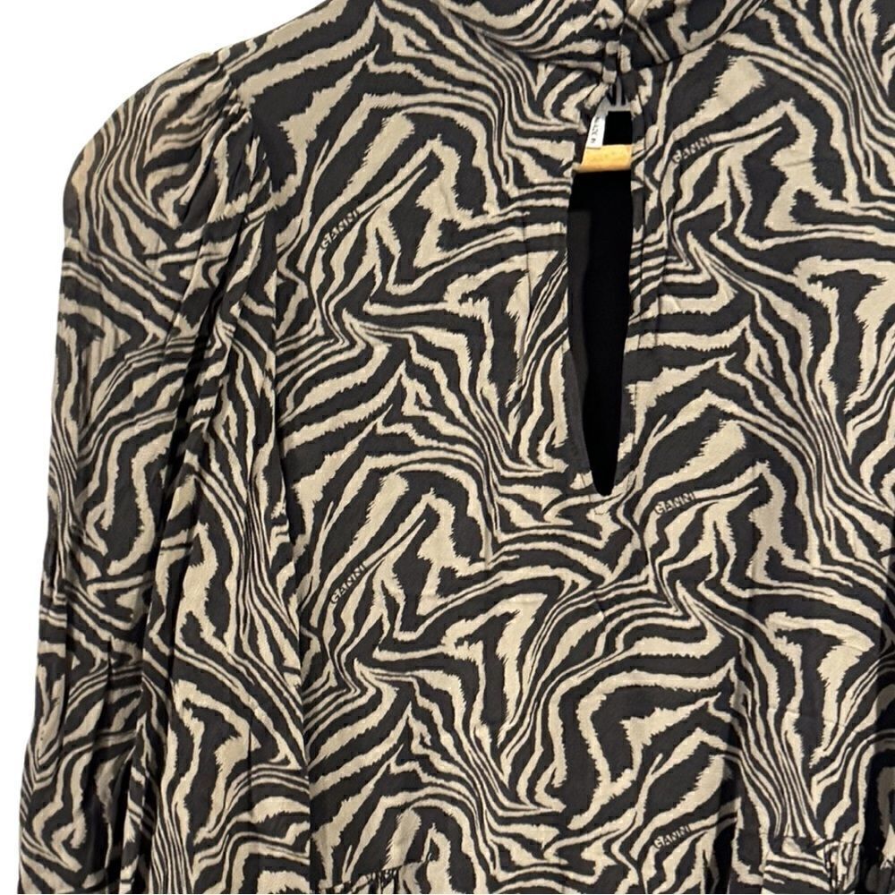 Ganni Gathered printed georgette mini dress Size EU 34 - Picture 8 of 14